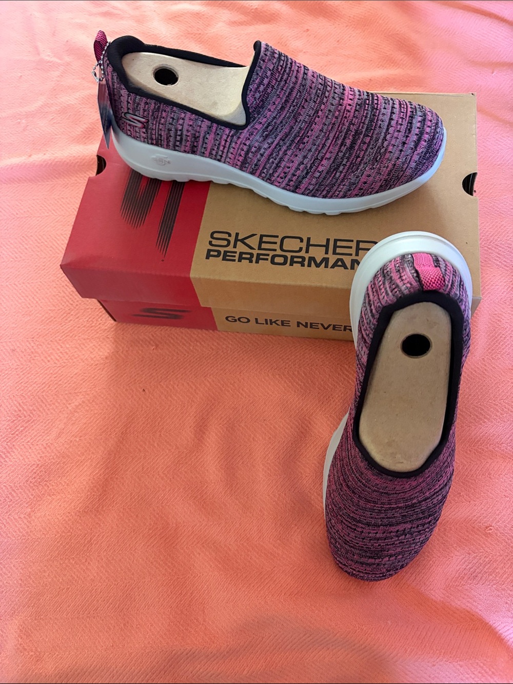 Skechers Pink and Black Slip-On Knit Memory Foam Sneakers